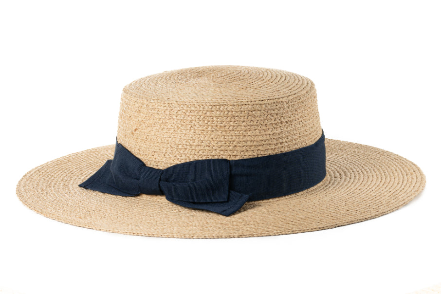 CAPPELLO RAFFIA CON CINTA E FIOCCO IN TESSUTO MOD MARINAIO