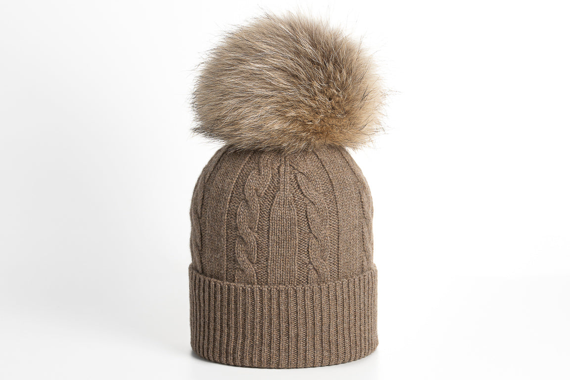 BERRETTO MAGLIA 100% CASHMERE CAPO TRECCE - PON PELLICCIA