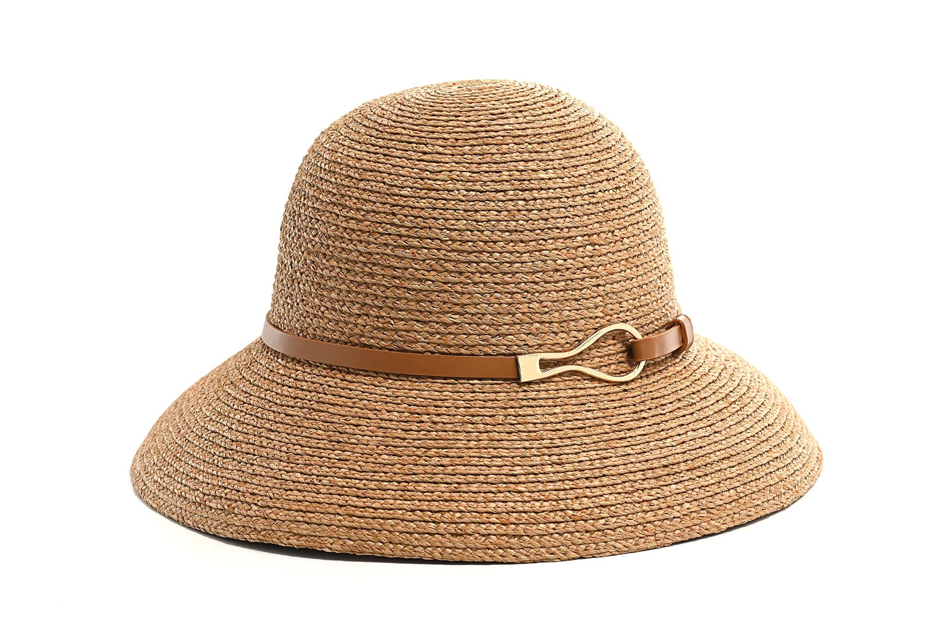 CAPPELLO  RAFFIA CON CINTA CUOIO E MOSCHETTONE