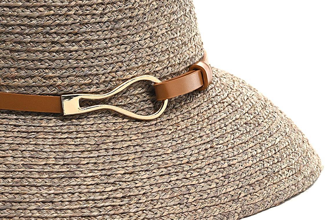CAPPELLO  RAFFIA CON CINTA CUOIO E MOSCHETTONE