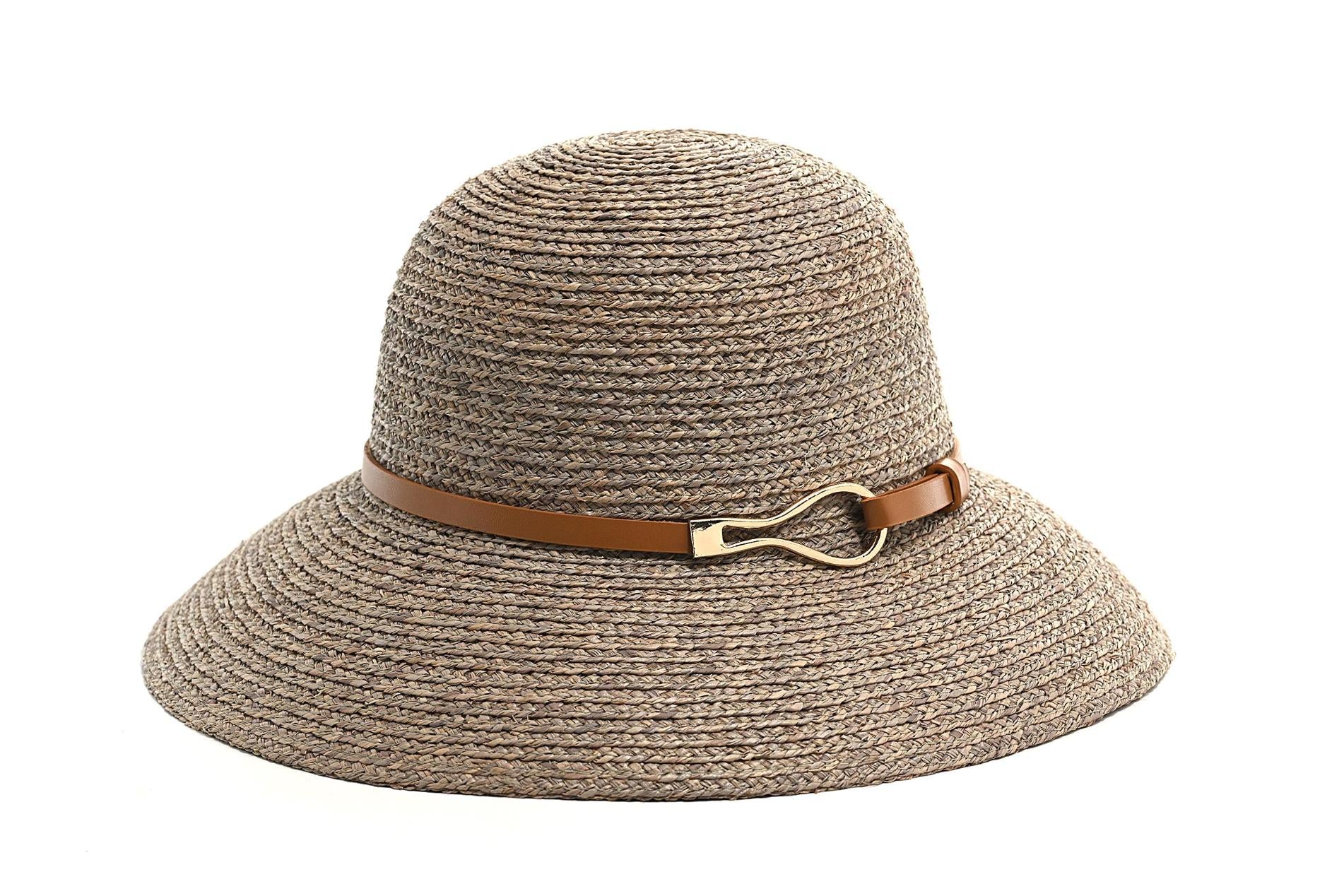 CAPPELLO  RAFFIA CON CINTA CUOIO E MOSCHETTONE