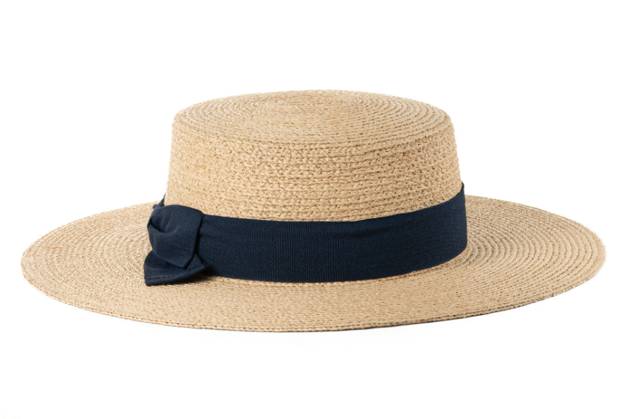 CAPPELLO  RAFFIA CON CINTA E FIOCCO IN TESSUTO MOD MARINAIO
