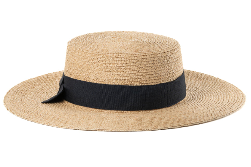CAPPELLO  RAFFIA CON CINTA E FIOCCO IN TESSUTO MOD MARINAIO