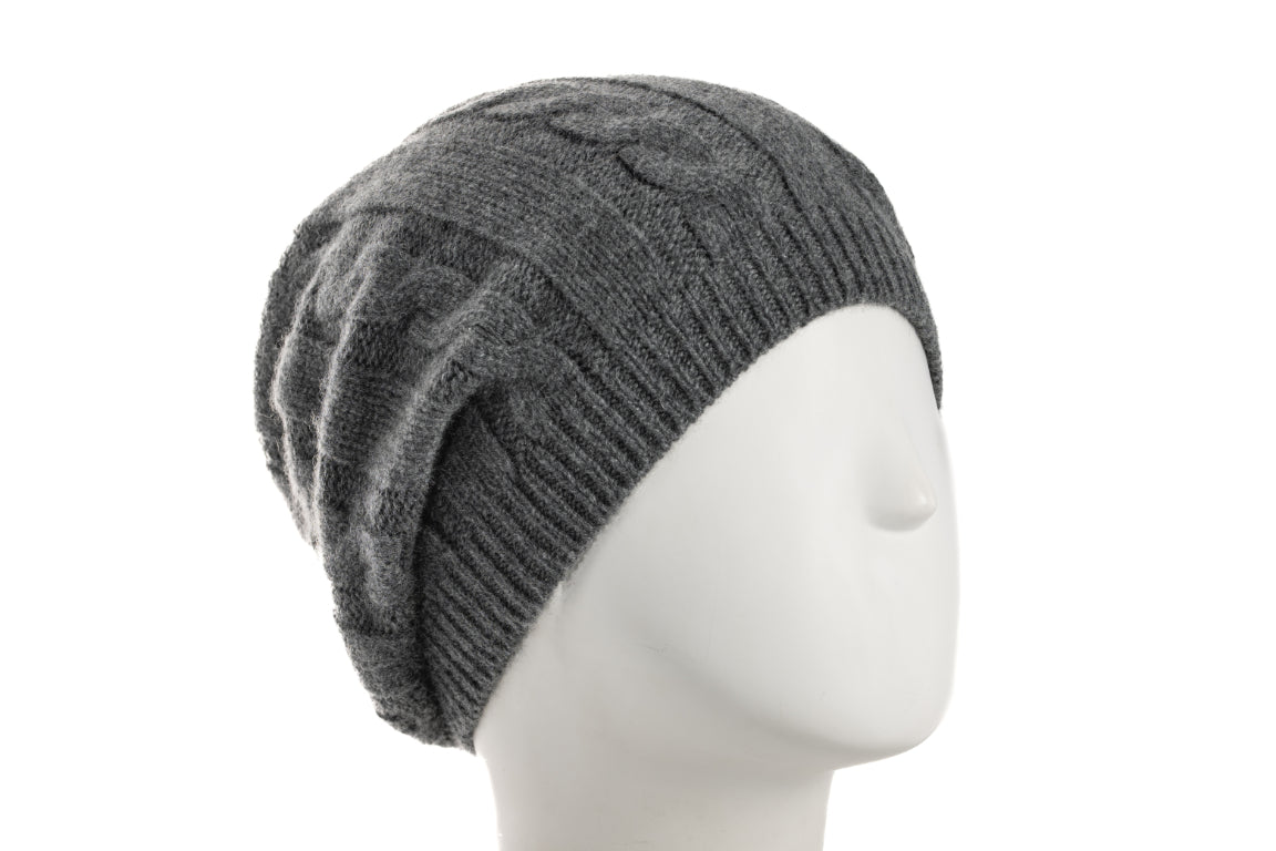 BERRETTO MAGLIA 100% CASHMERE SENZA RISVOLTO LAV TRECCIA